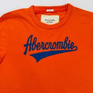 Abercrombie & Fitch Mens XXL Muscle Fit Embroidered Logo Shirt Orange Short Y2K